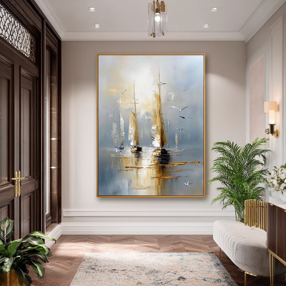 Tranquil Sail – Acoustic Panel Hand-Painted Sailboat Artwork