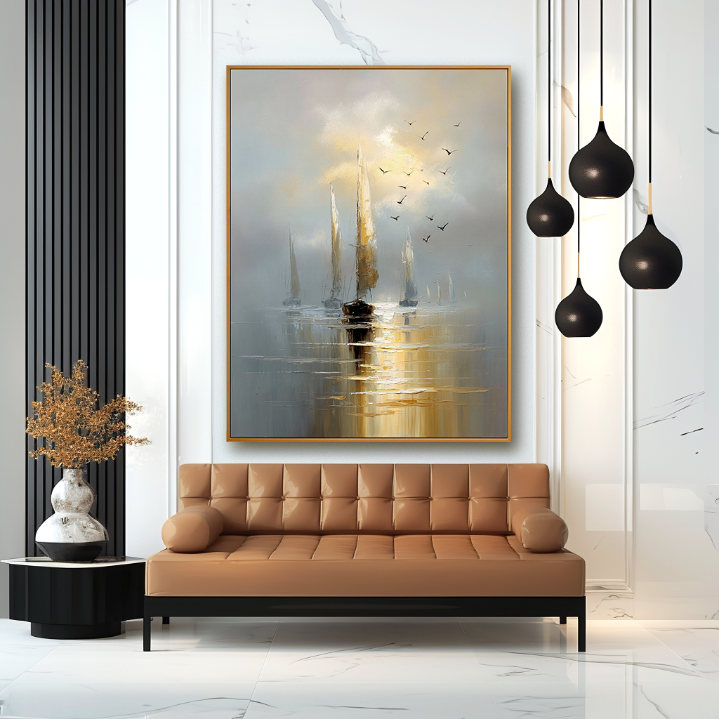 Tranquil Voyage – Hand-Painted Sailboat Oil Painting on Acoustic Panel