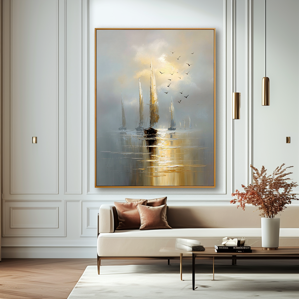 Tranquil Voyage – Hand-Painted Sailboat Oil Painting on Acoustic Panel