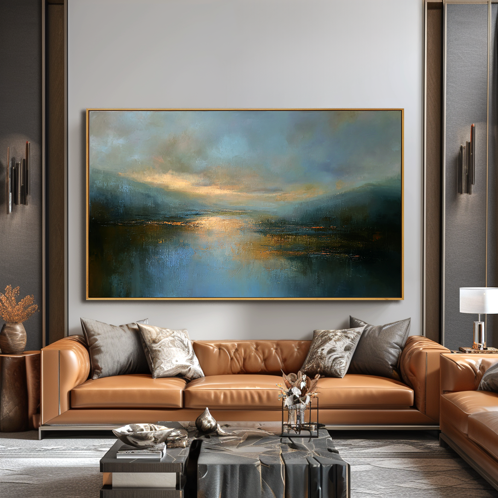 Deep Water Calm – Hand-Painted Landscape Wall Art with Layered Texture for Modern Home Decor