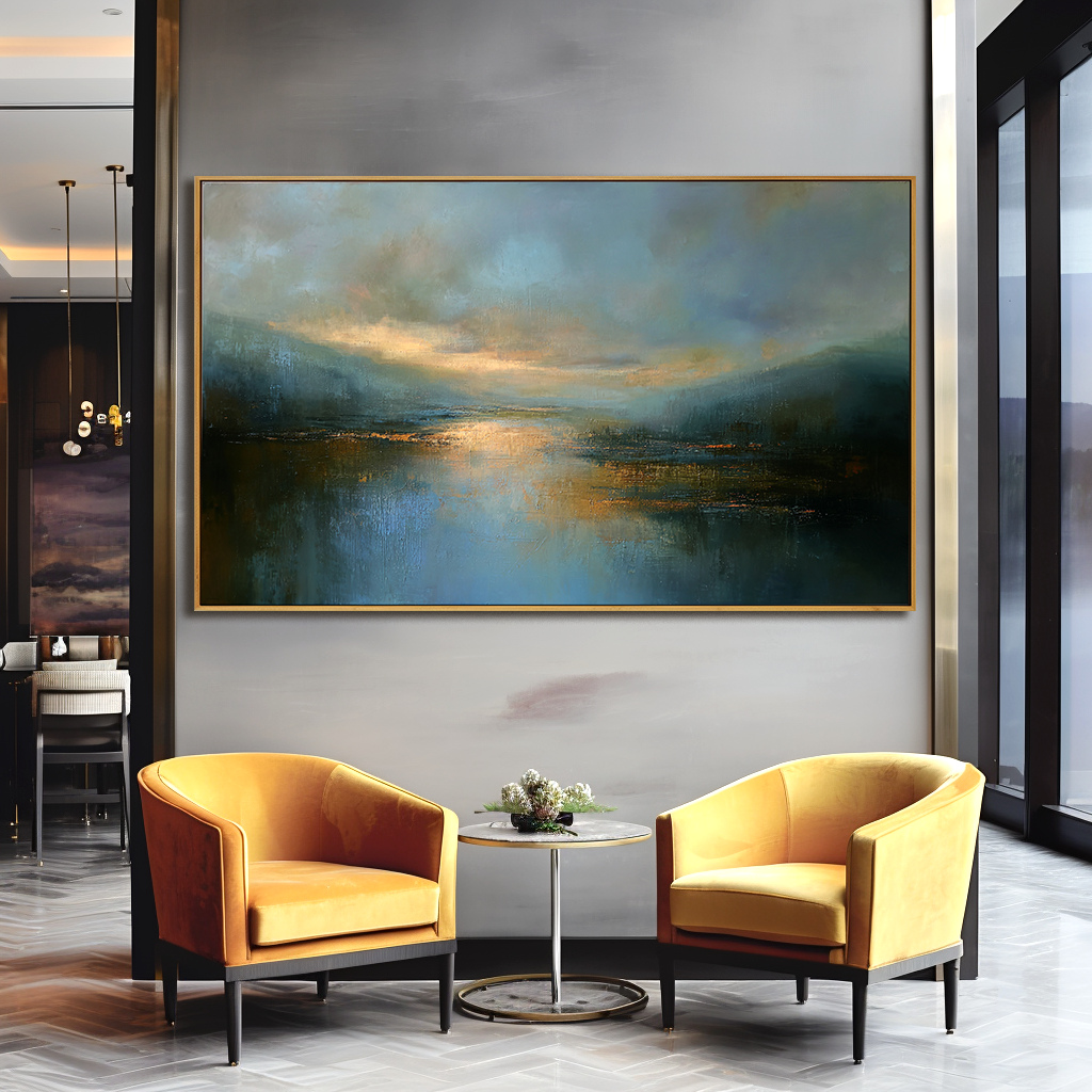 Deep Water Calm – Hand-Painted Landscape Wall Art with Layered Texture for Modern Home Decor