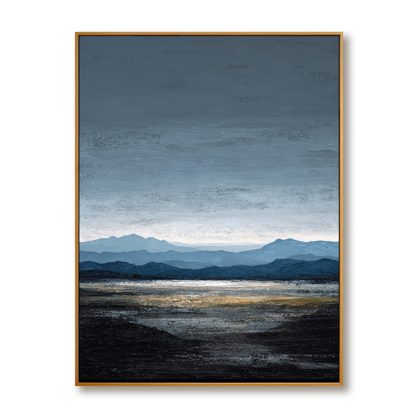 Distant Blue Horizon – Hand-Painted Minimalist Landscape Wall Art with Subtle Texture for Modern Home Decor
