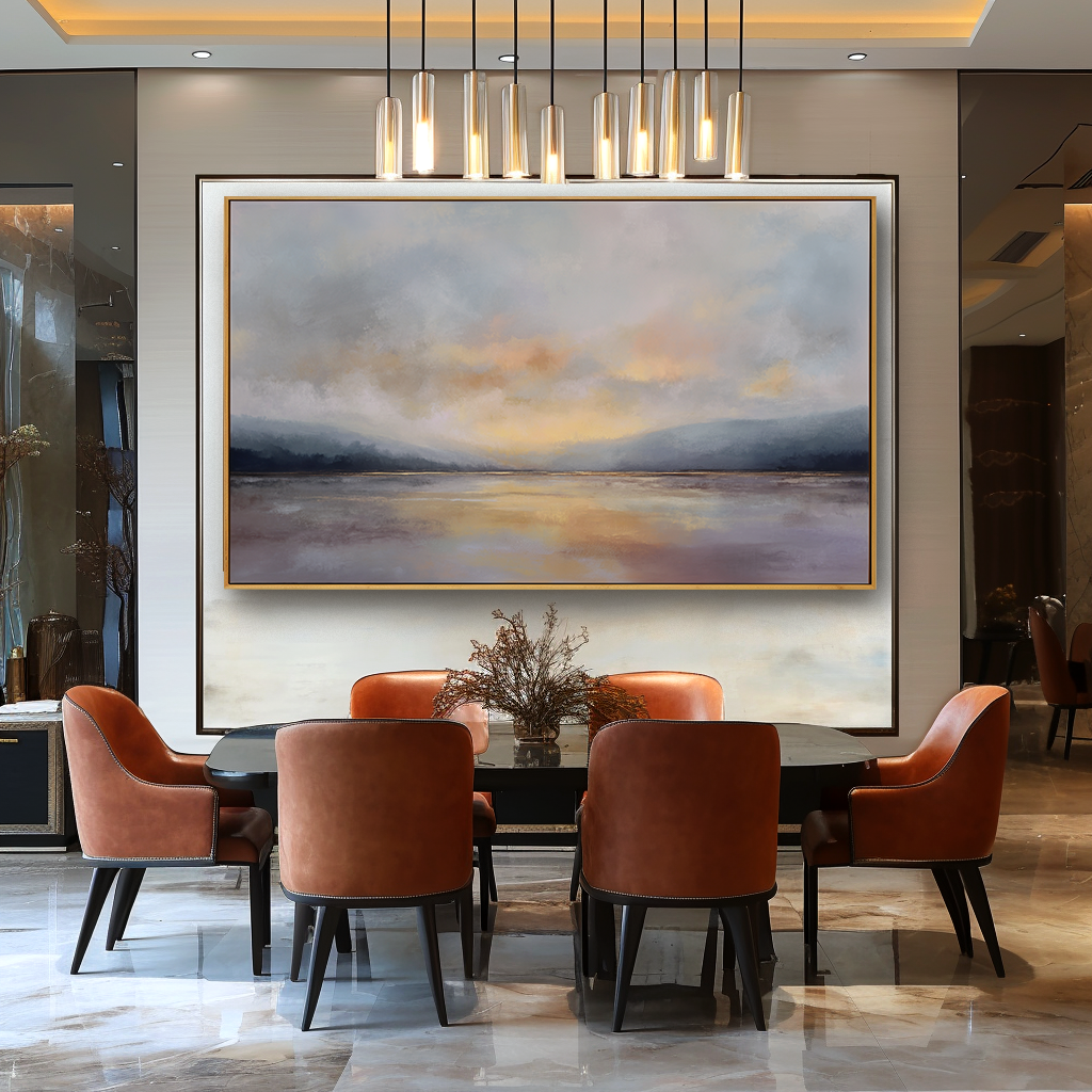 Still Horizon Glow – Hand-Painted Landscape Wall Art with Soft Texture for Modern Home Decor