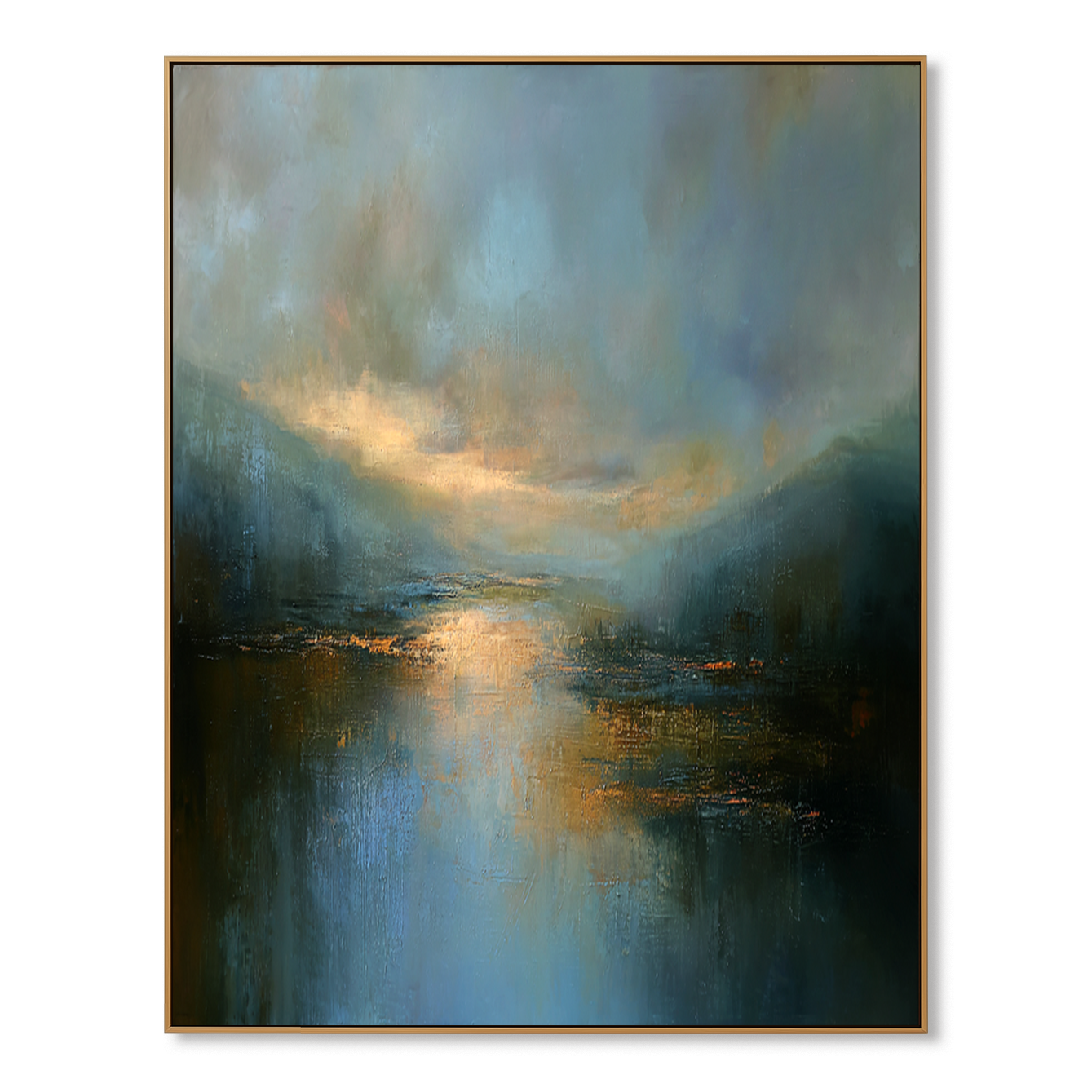 Vertical Still Waters – Hand-Painted Landscape Wall Art with Layered Texture for Modern Home Decor
