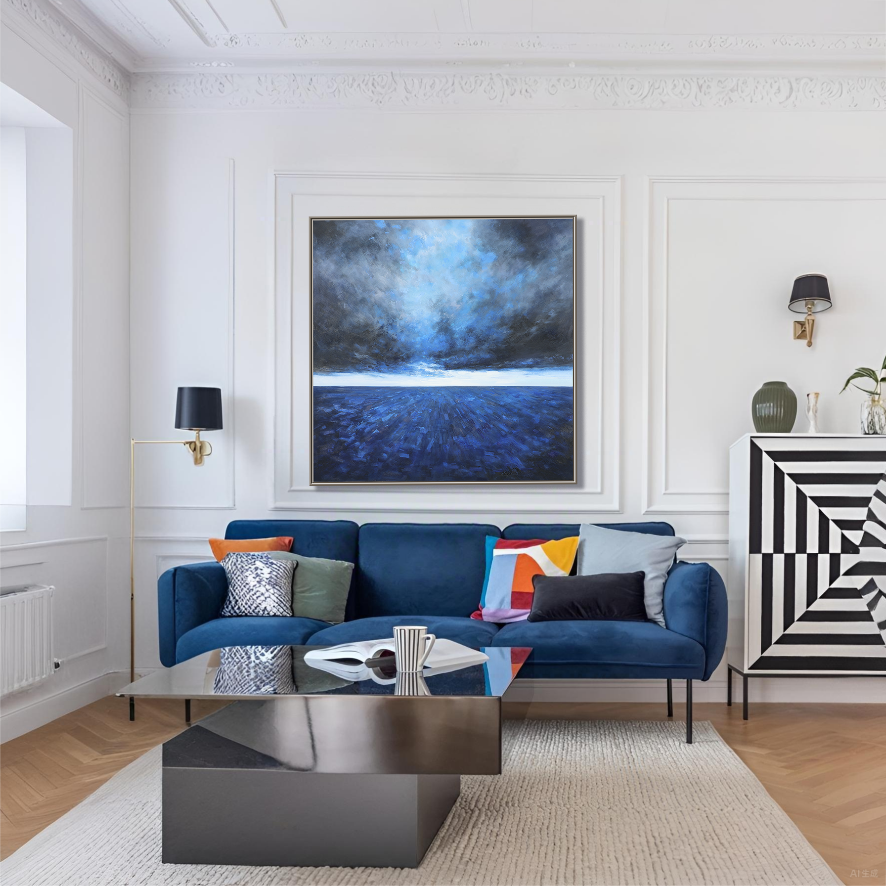 Eternal Tide – Textured Abstract Ocean Oil Painting, Modern Blue Seascape Wall Art for Living Room