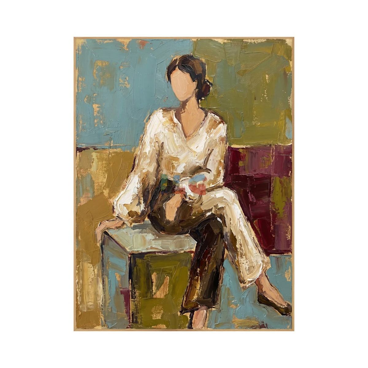 Amber Solace – Textured Seated Woman Wall Art