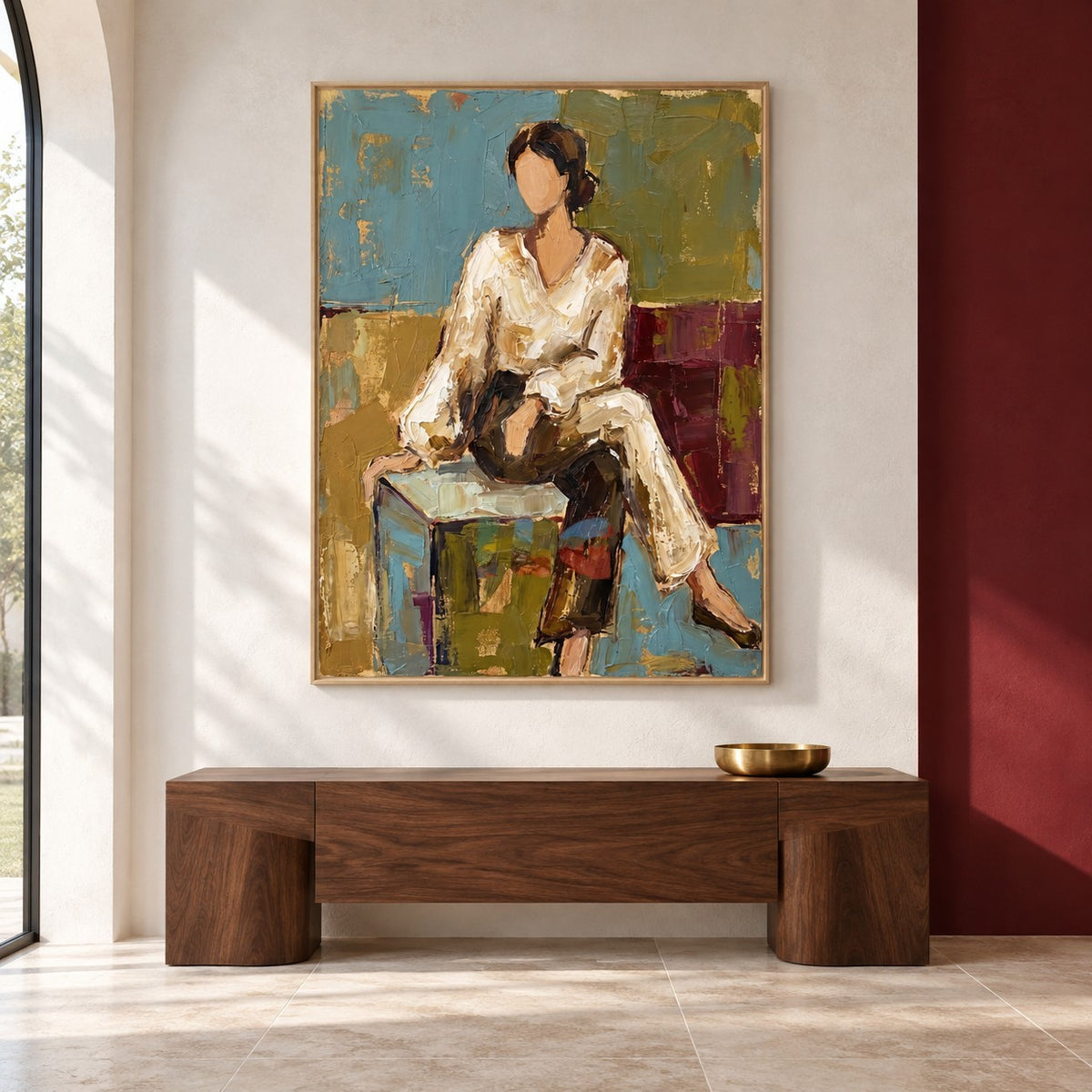 Amber Solace – Textured Seated Woman Wall Art
