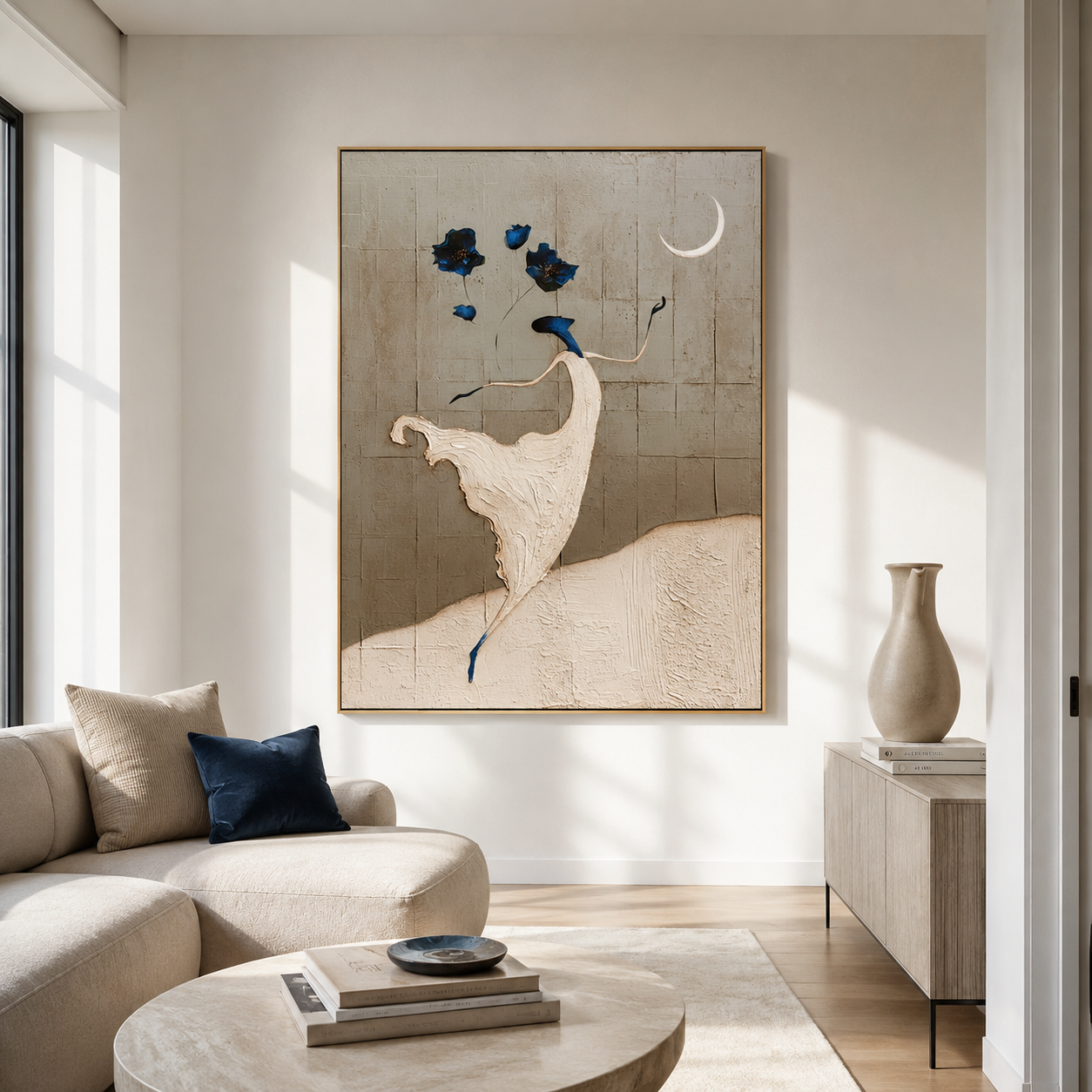 Moonlit Bloom - Hand-Painted Abstract Floral Figure Painting Acoustic Panel