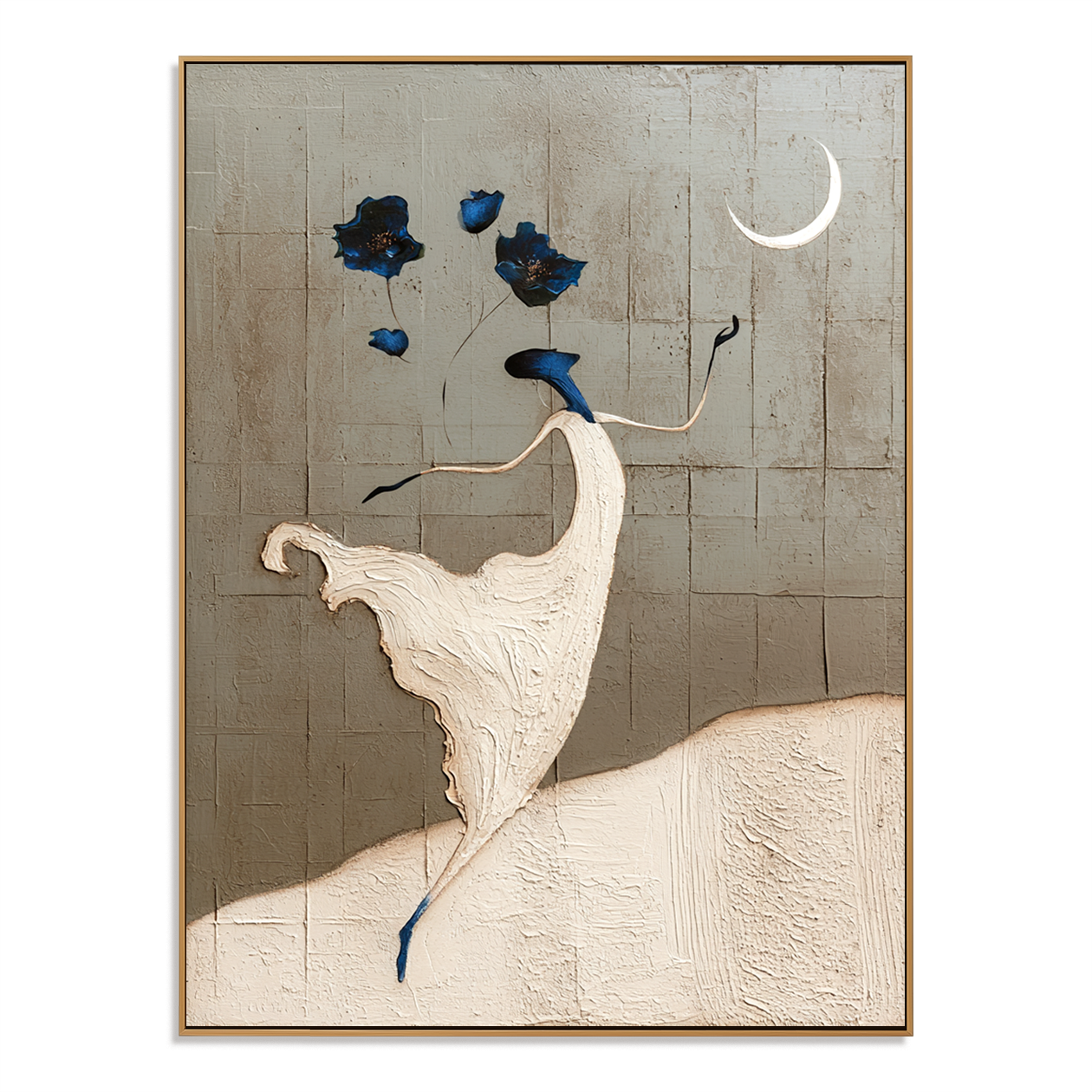 Moonlit Bloom - Hand-Painted Abstract Floral Figure Painting Acoustic Panel