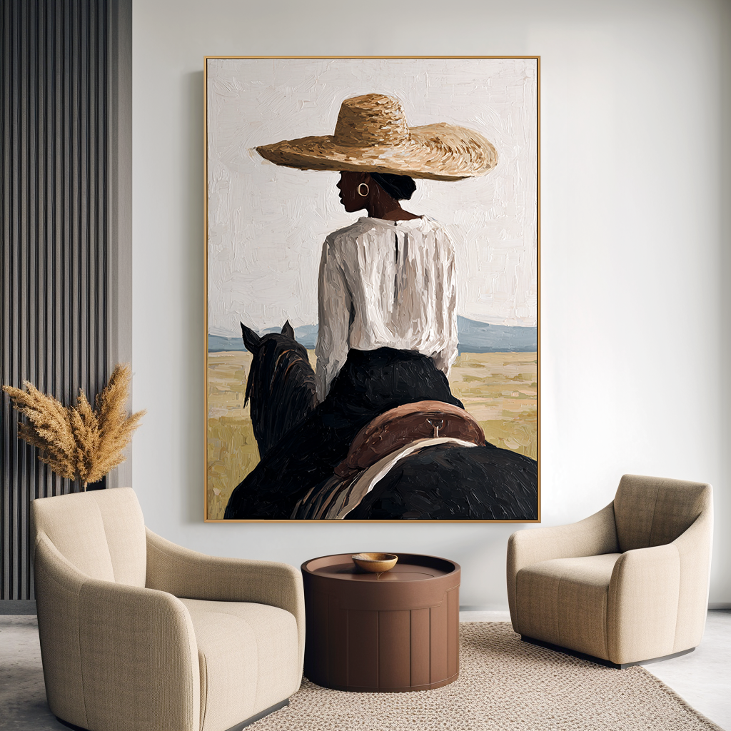Prairie Reverie - Hand-Painted Western Figure Painting Acoustic Panel