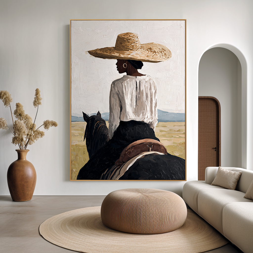 Prairie Reverie - Hand-Painted Western Figure Painting Acoustic Panel