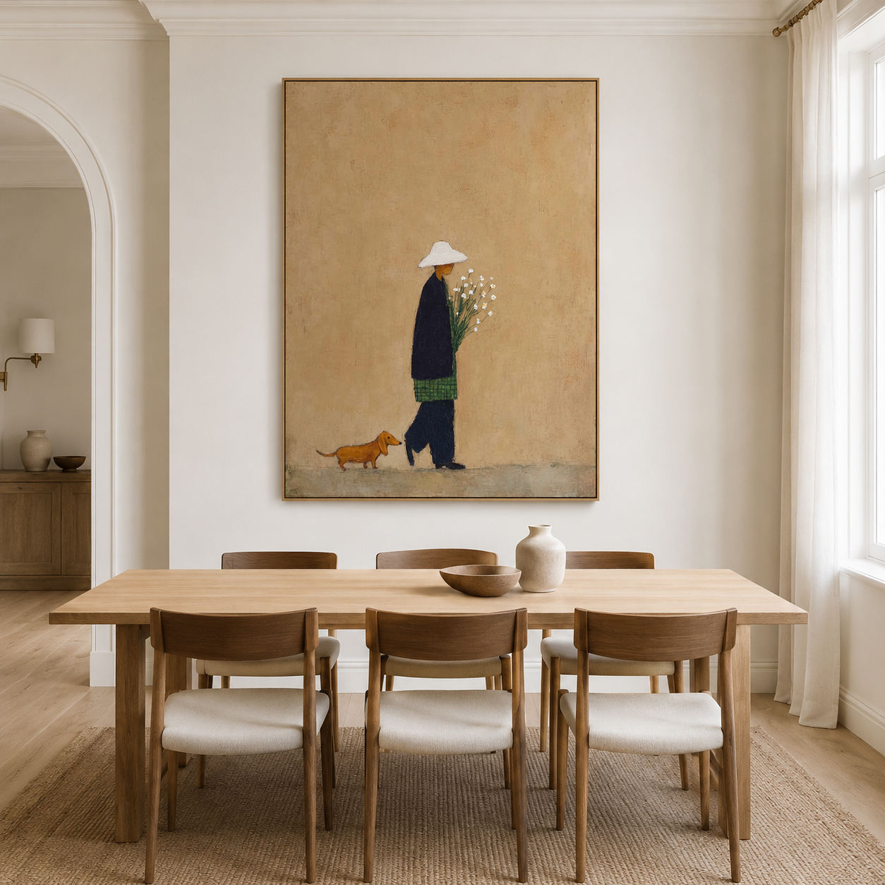 Quiet Meadow Stroll - Hand-Painted Minimalist Figure Art Acoustic Panel
