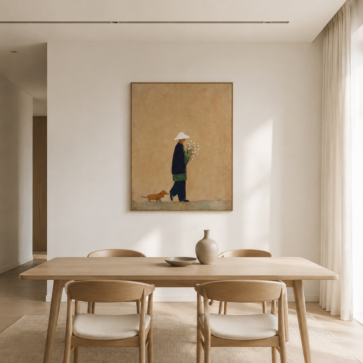 Quiet Meadow Stroll - Hand-Painted Minimalist Figure Art Acoustic Panel