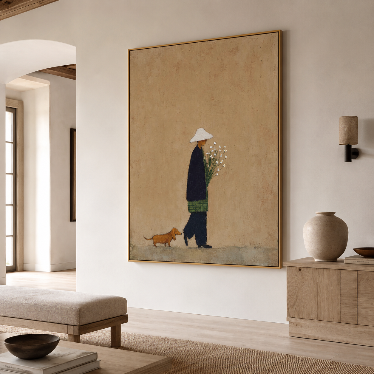 Quiet Meadow Stroll - Hand-Painted Minimalist Figure Art Acoustic Panel