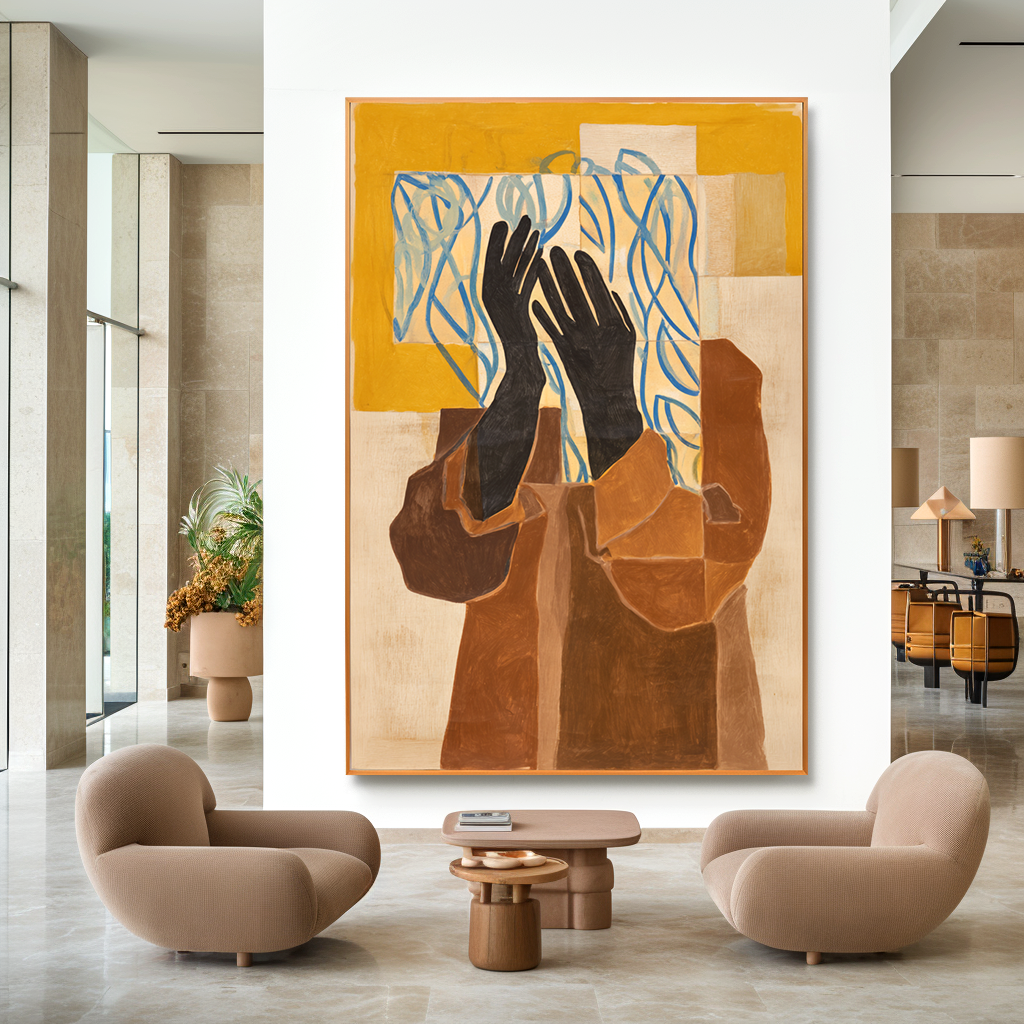 Silent Gesture - Hand-Painted Abstract Figure Painting Acoustic Panel