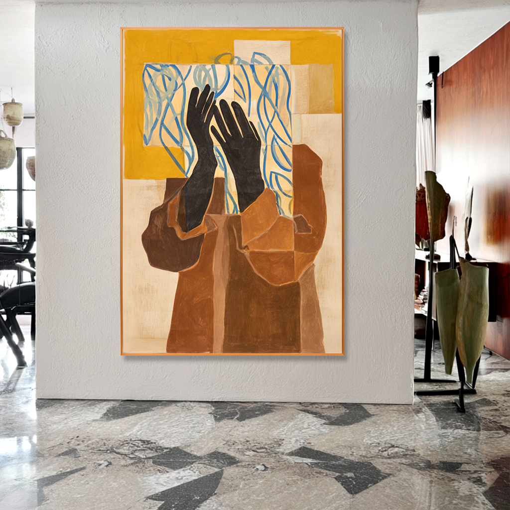 Silent Gesture - Hand-Painted Abstract Figure Painting Acoustic Panel