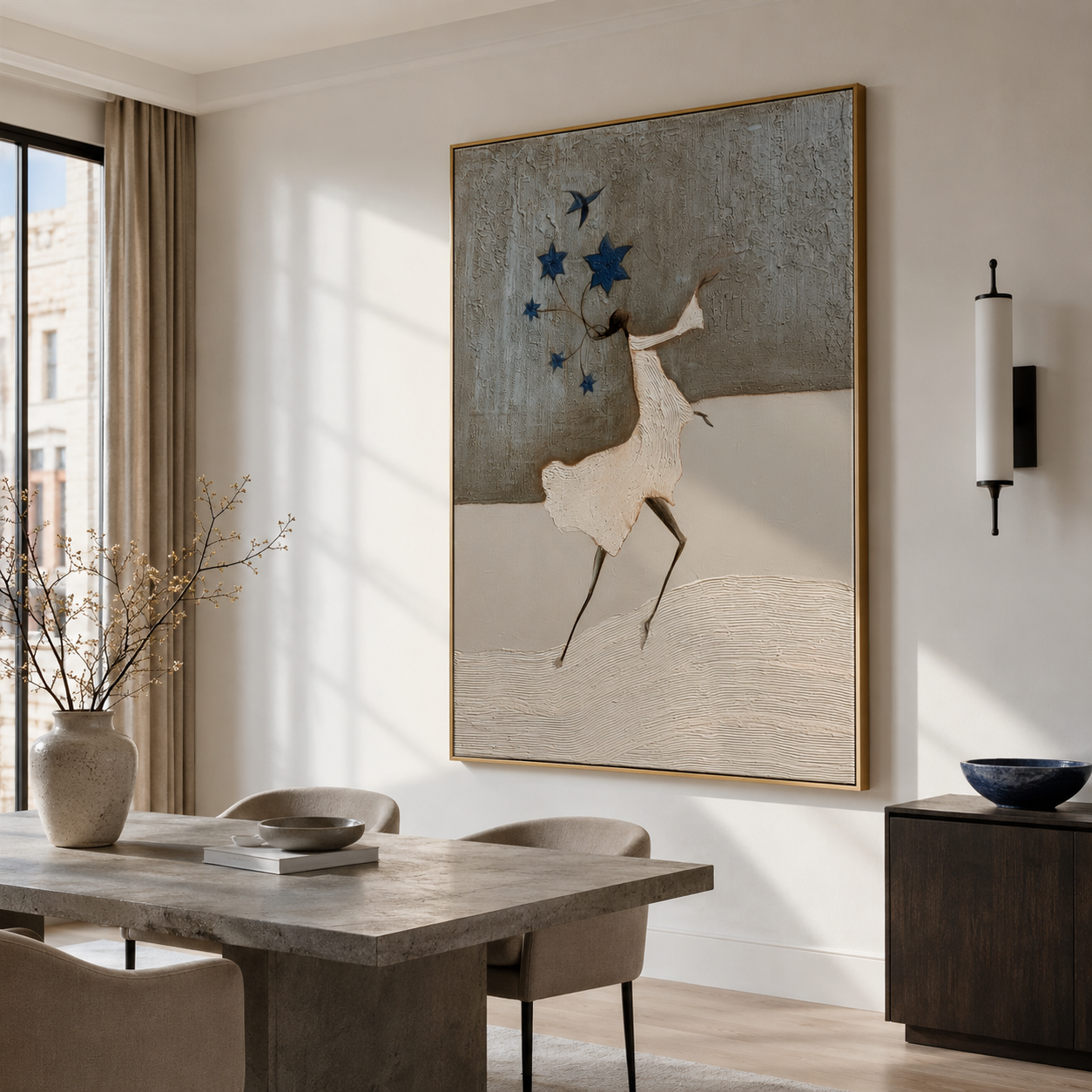 Starlit Waltz - Hand-Painted Abstract Figure Painting Acoustic Panel