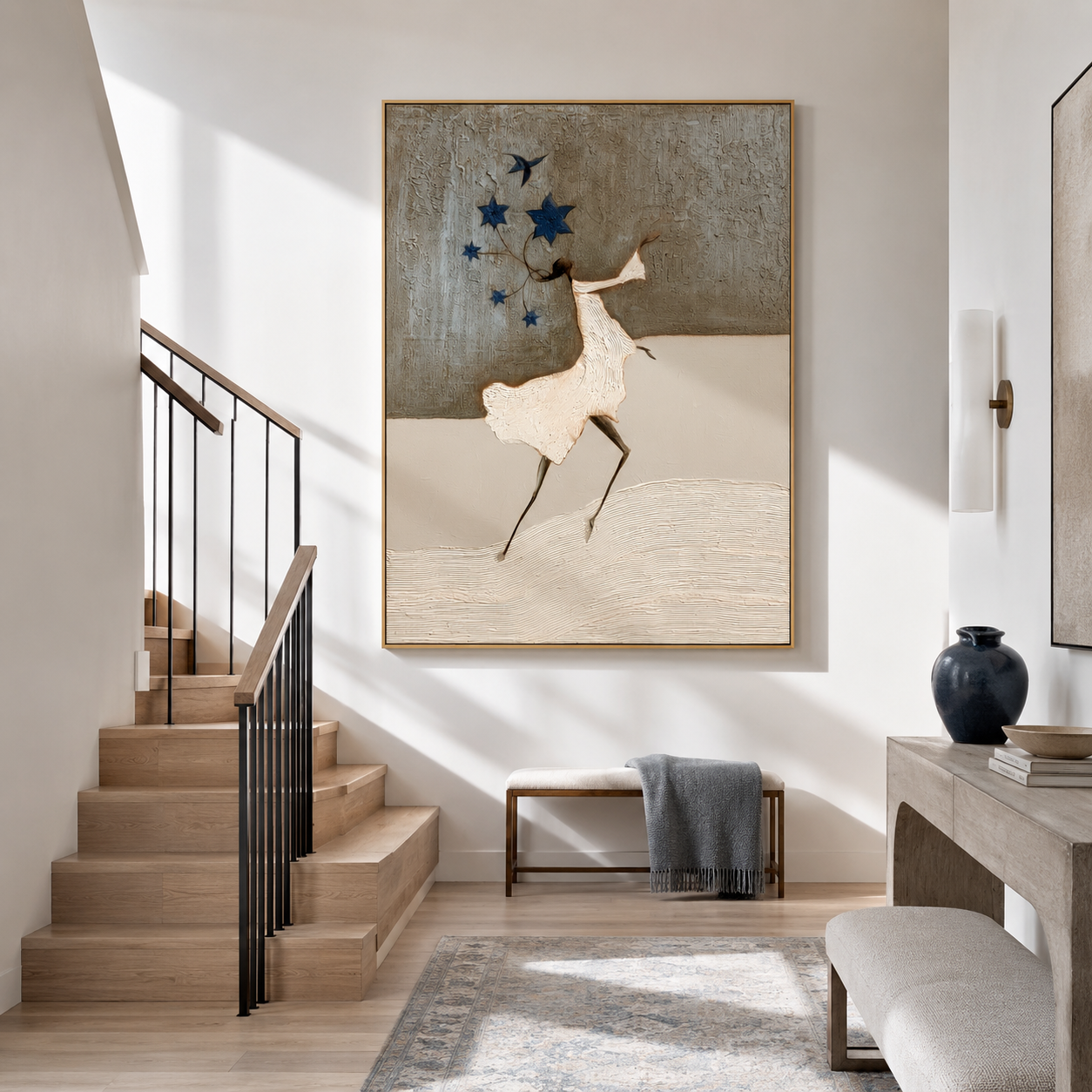 Starlit Waltz - Hand-Painted Abstract Figure Painting Acoustic Panel