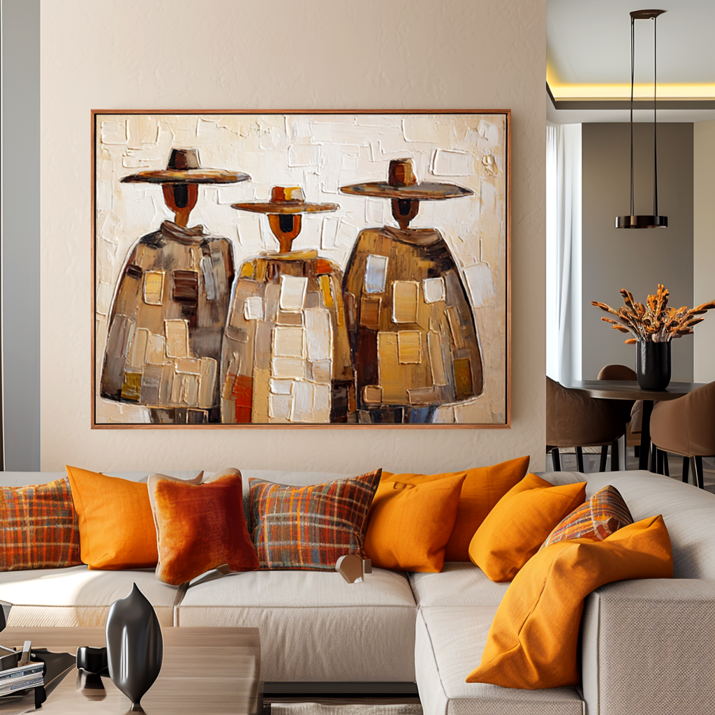 Wandering Companions – Textured Abstract Nomad Trio Painting