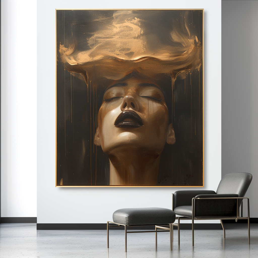 Molten Reverie - Dramatic Gold Figurative Portrait Oil Painting