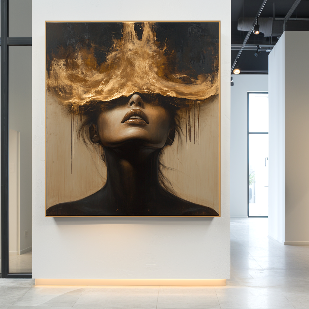 Veil of Gold - Dramatic Abstract Figurative Portrait Oil Painting