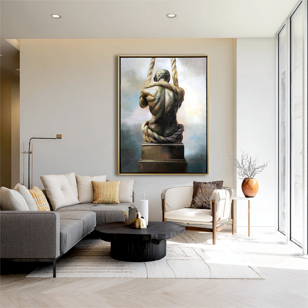 Silent Strength – Textured Figurative Oil Painting, Modern Sculpture-Inspired Wall Art for Gallery or Office Décor