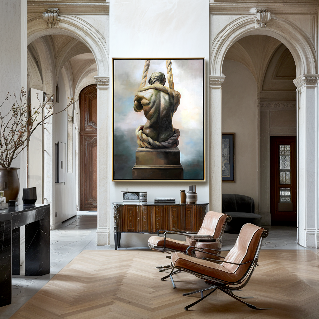 Silent Strength – Textured Figurative Oil Painting, Modern Sculpture-Inspired Wall Art for Gallery or Office Décor