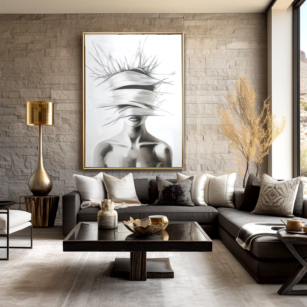 Veiled Silence – Abstract Monochrome Portrait Painting