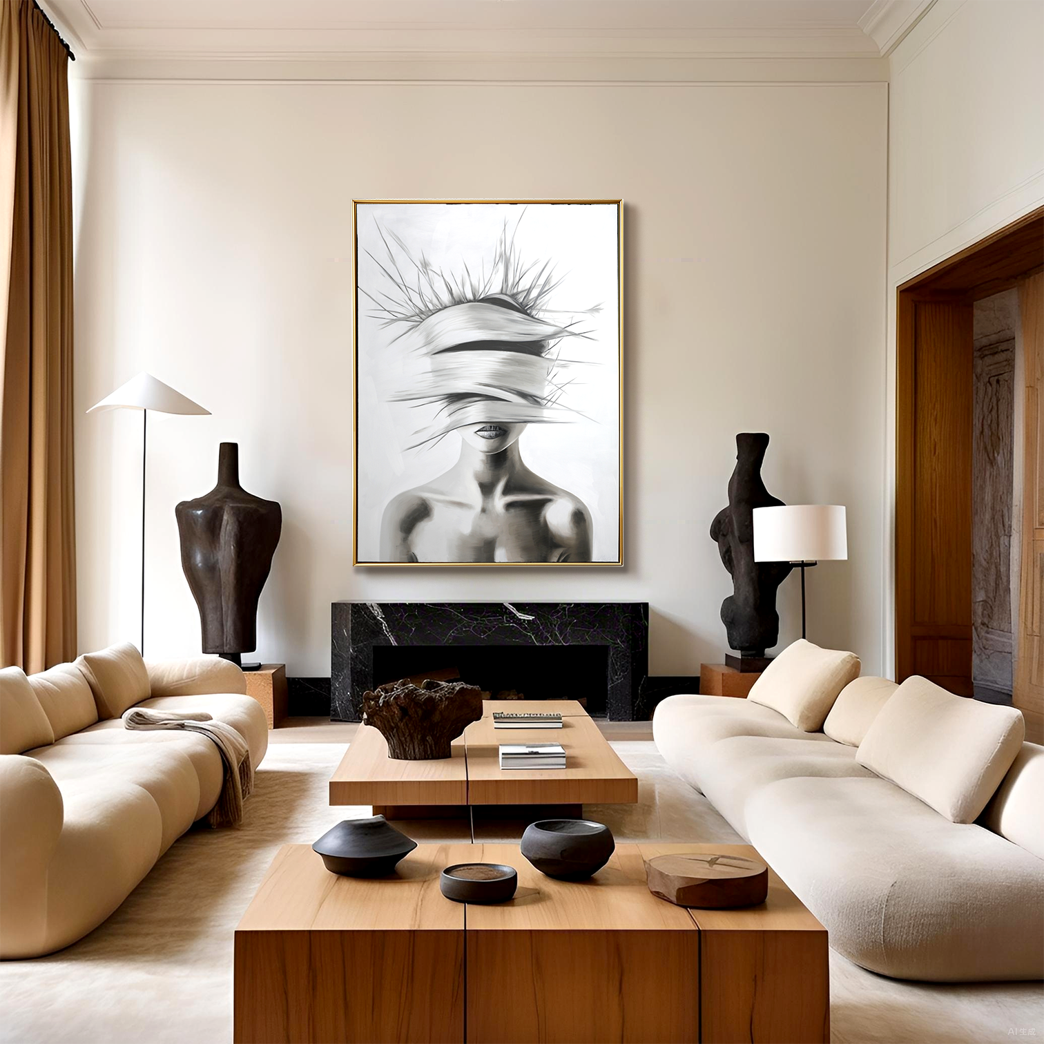 Veiled Silence – Abstract Monochrome Portrait Painting