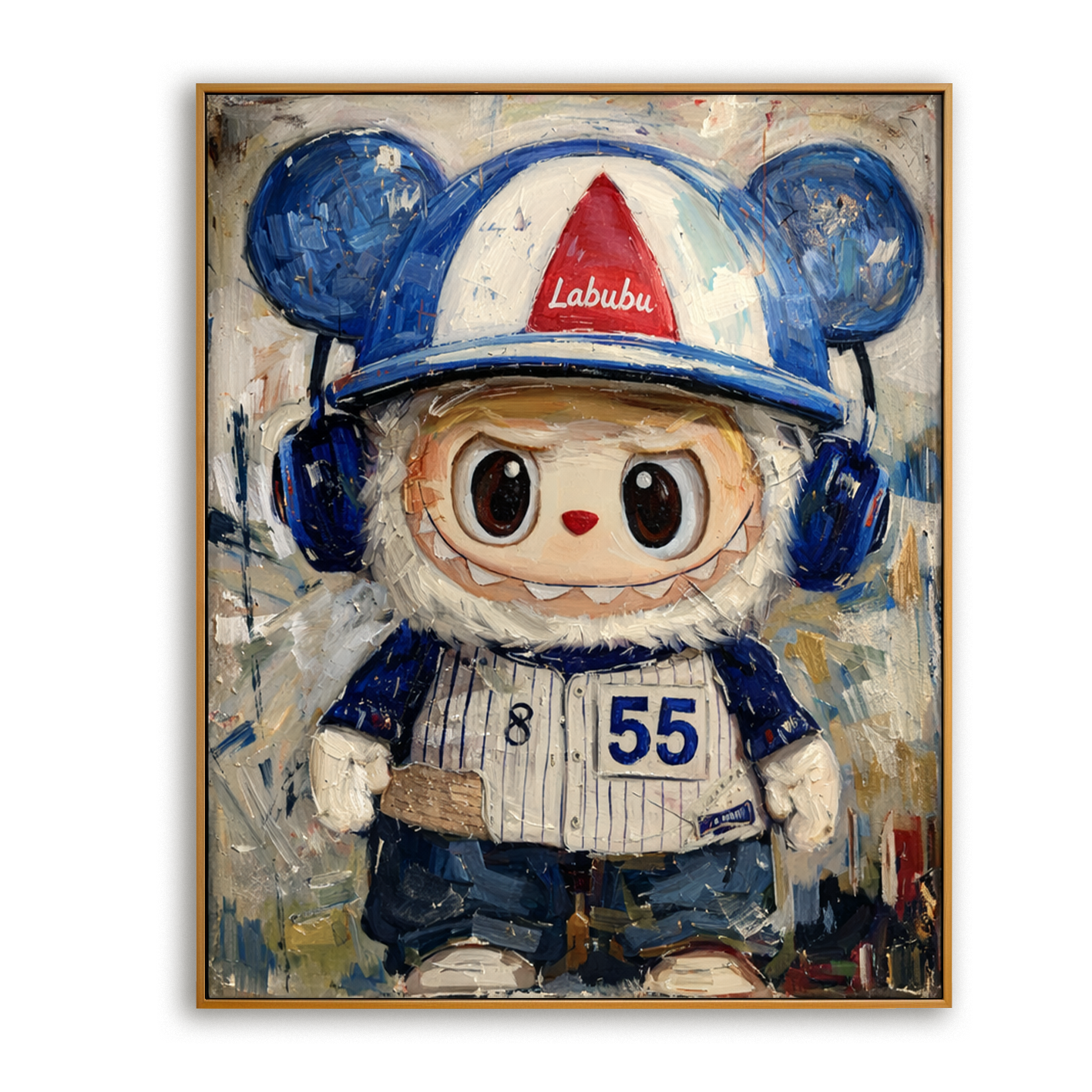 Blue Batter - Labubu Inspired Baseball Character Oil Painting