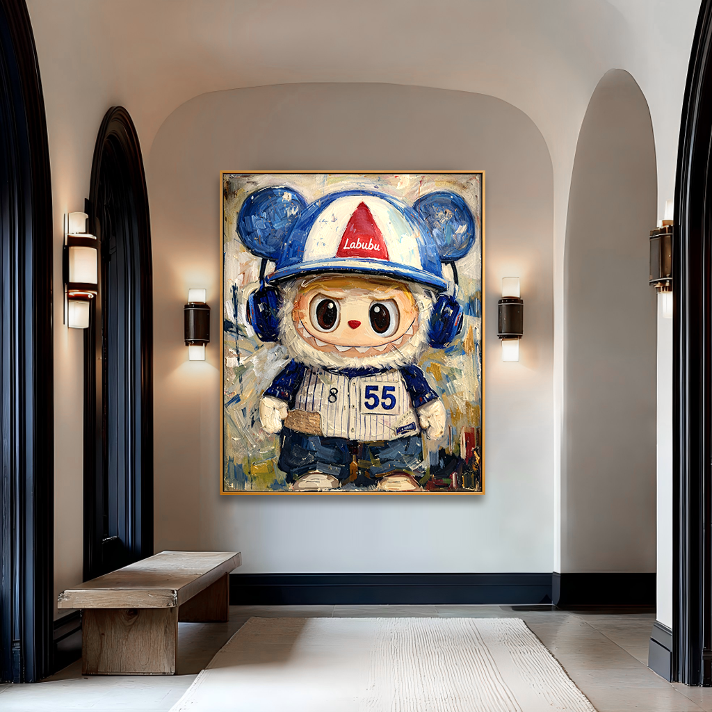 Blue Batter - Labubu Inspired Baseball Character Oil Painting