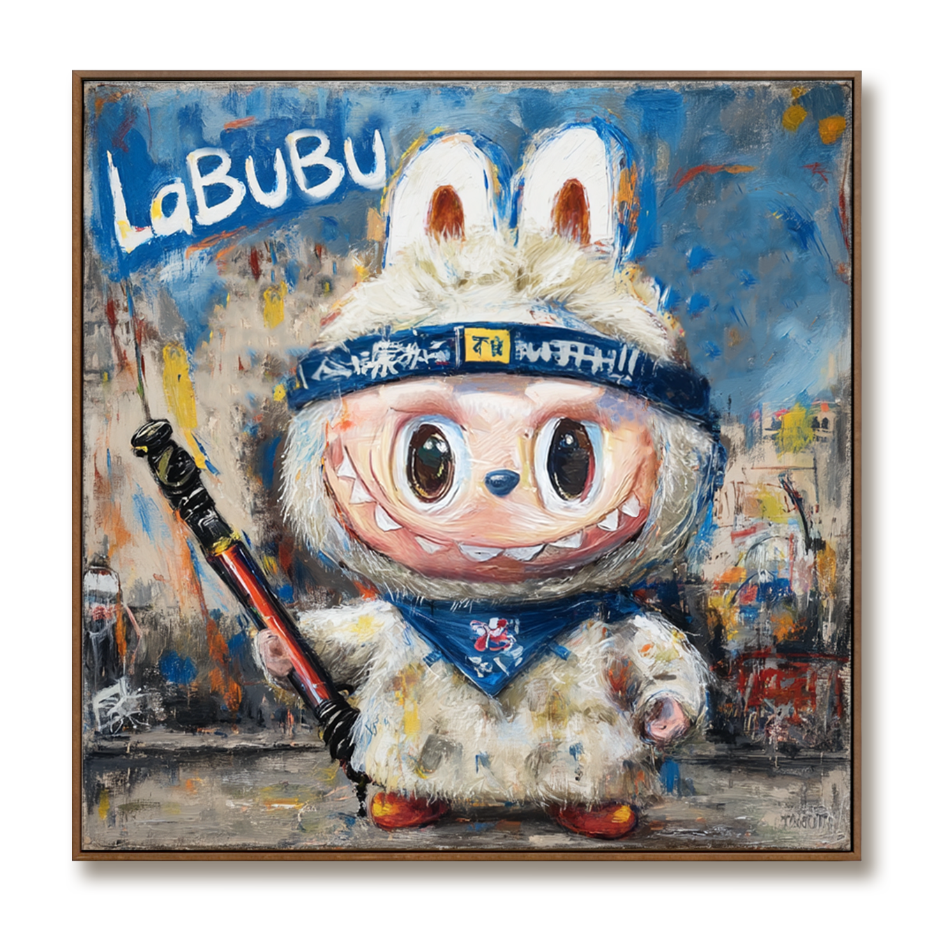 Blue Scout - Labubu Inspired Adventure Character Oil Painting
