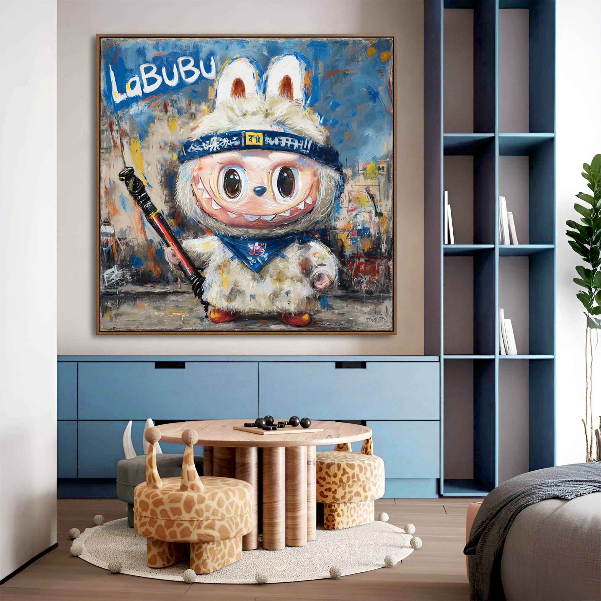 Blue Scout - Labubu Inspired Adventure Character Oil Painting