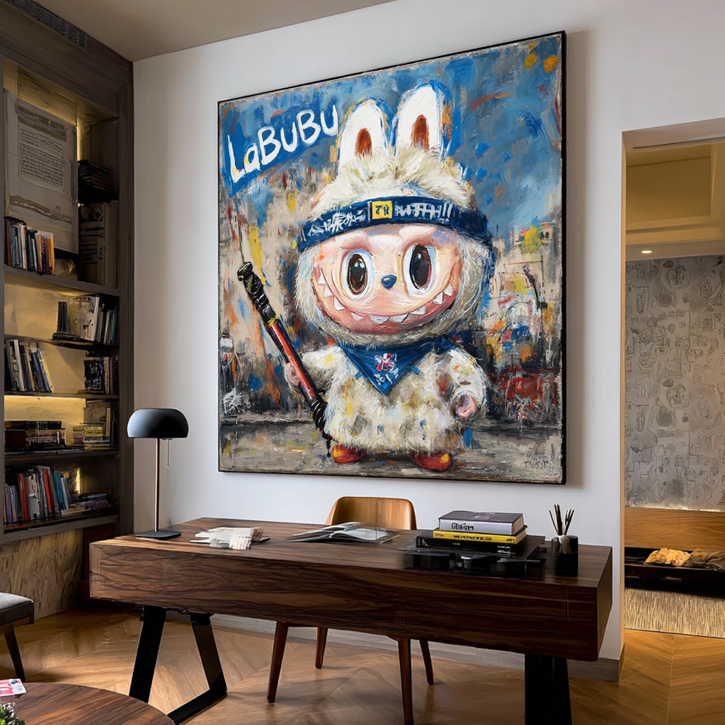 Blue Scout - Labubu Inspired Adventure Character Oil Painting