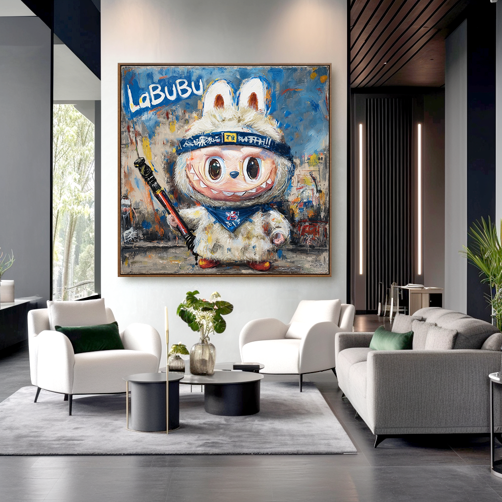 Blue Scout - Labubu Inspired Adventure Character Oil Painting