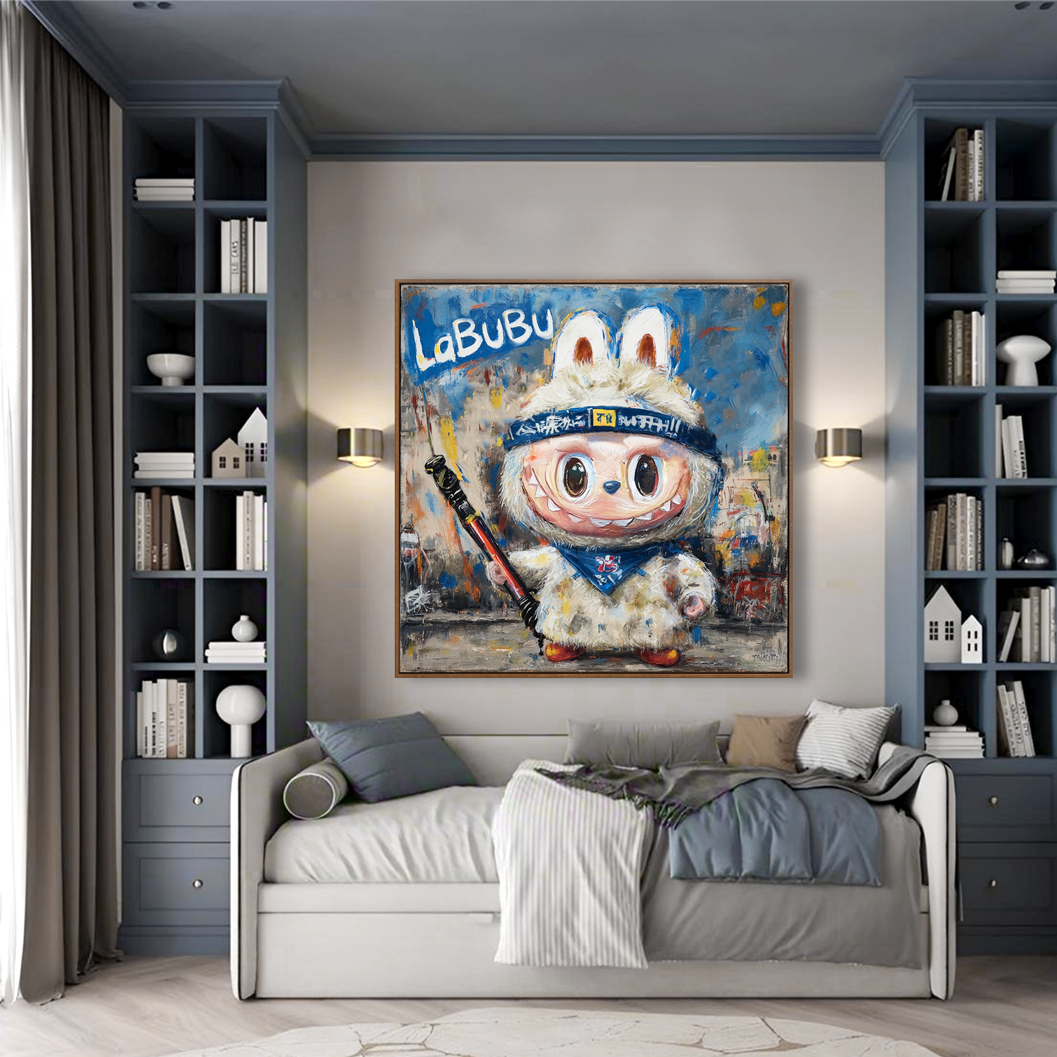 Blue Scout - Labubu Inspired Adventure Character Oil Painting