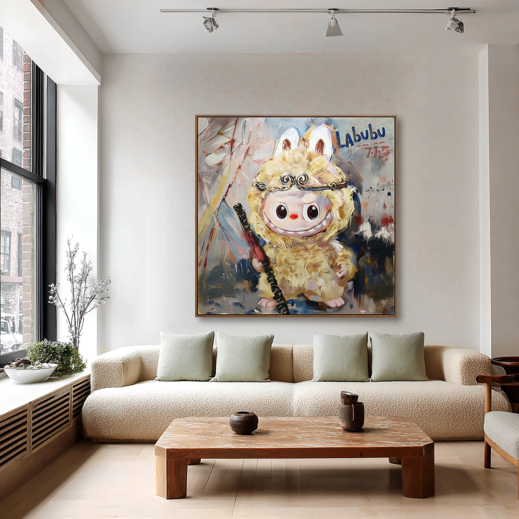 Golden Guardian - Labubu Inspired Fantasy Character Oil Painting