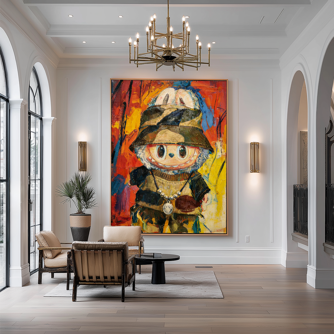 Golden Mischief - Labubu Inspired Character Oil Painting
