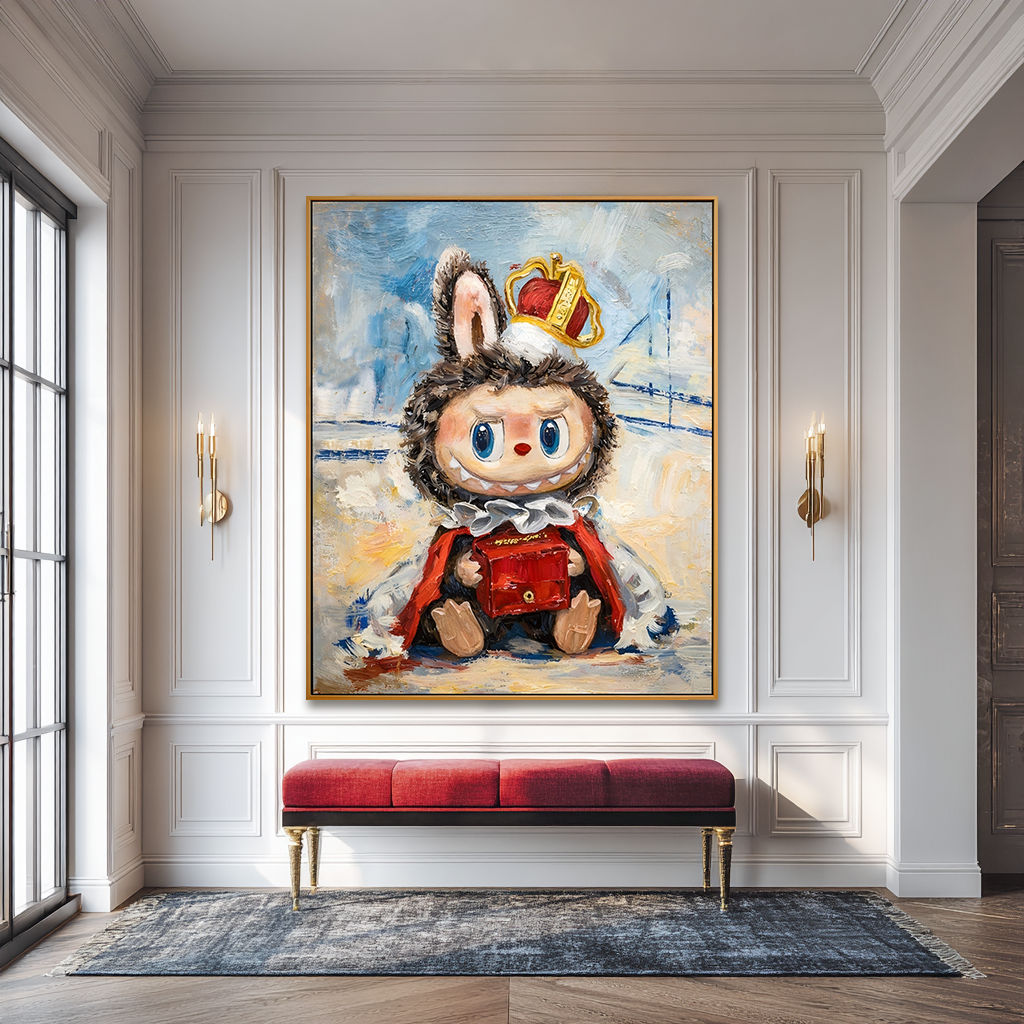 Little Crown Keeper - Labubu Inspired Royal Character Oil Painting