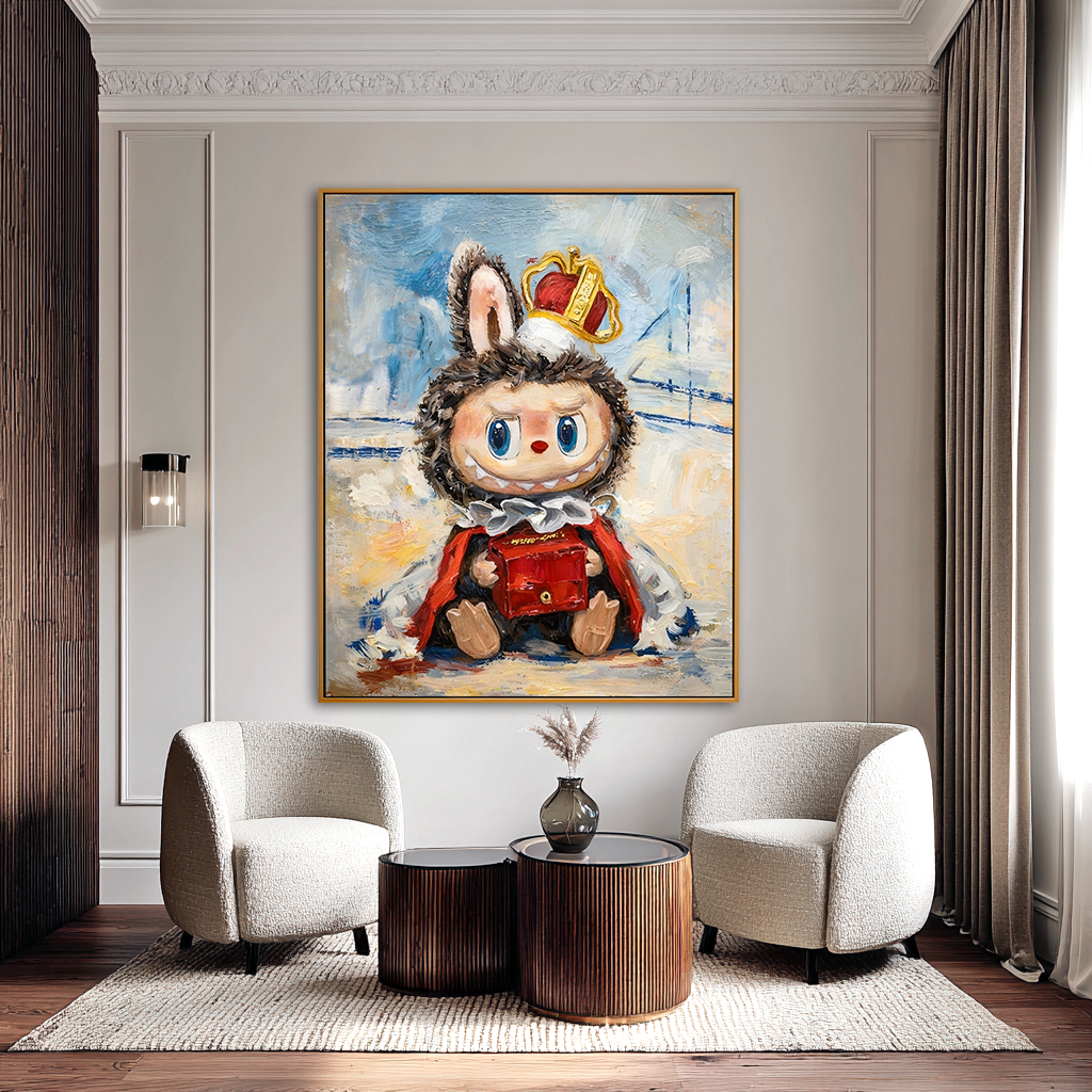 Little Crown Keeper - Labubu Inspired Royal Character Oil Painting