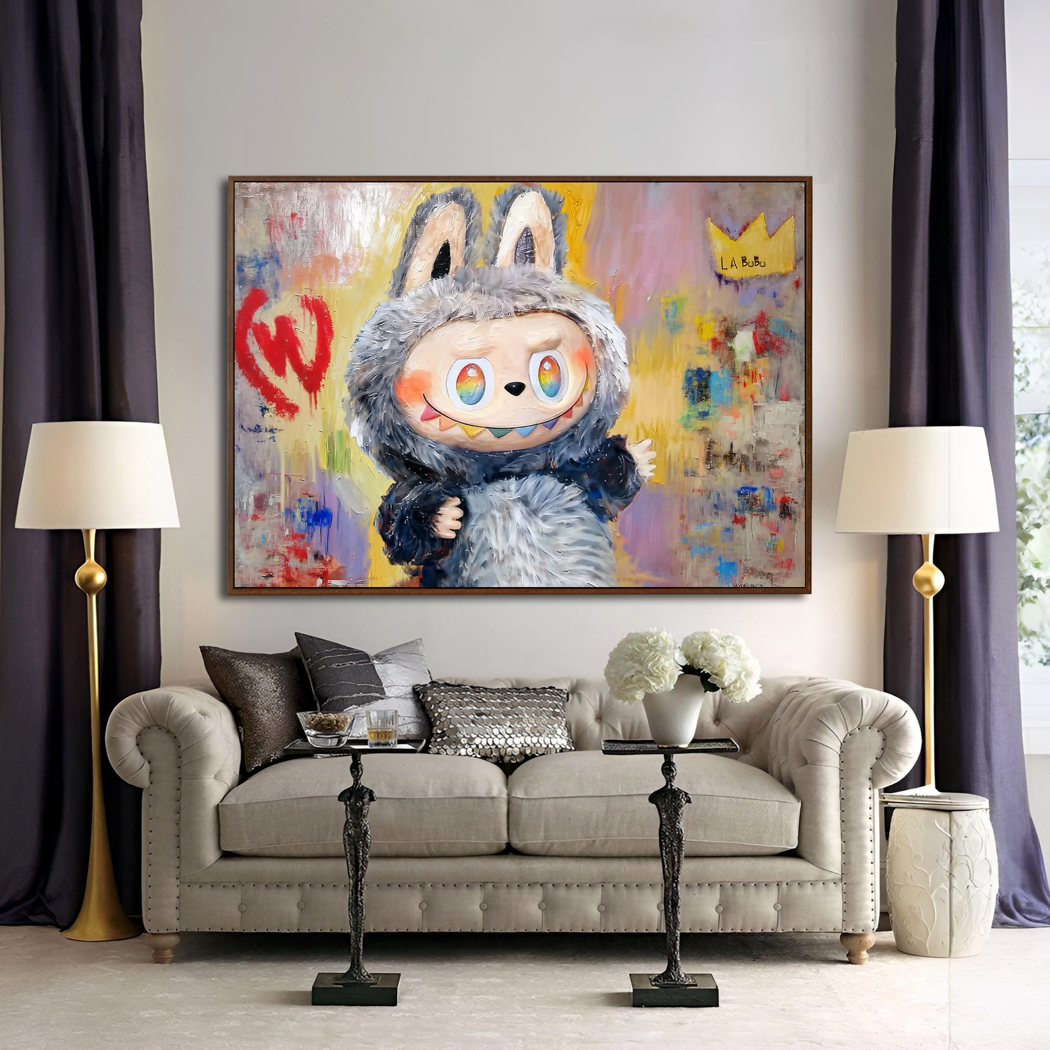 Rainbow Wink - Labubu Inspired Character Oil Painting