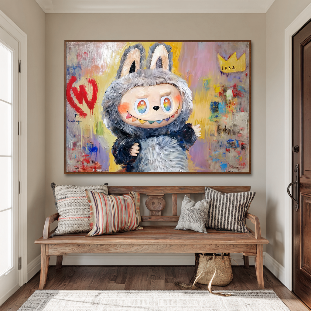 Rainbow Wink - Labubu Inspired Character Oil Painting