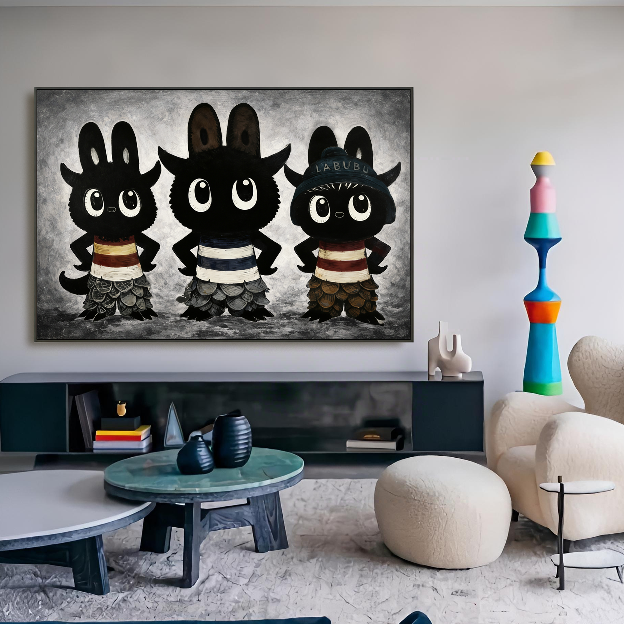 Shadow Parade - Labubu Inspired Character Group Oil Painting