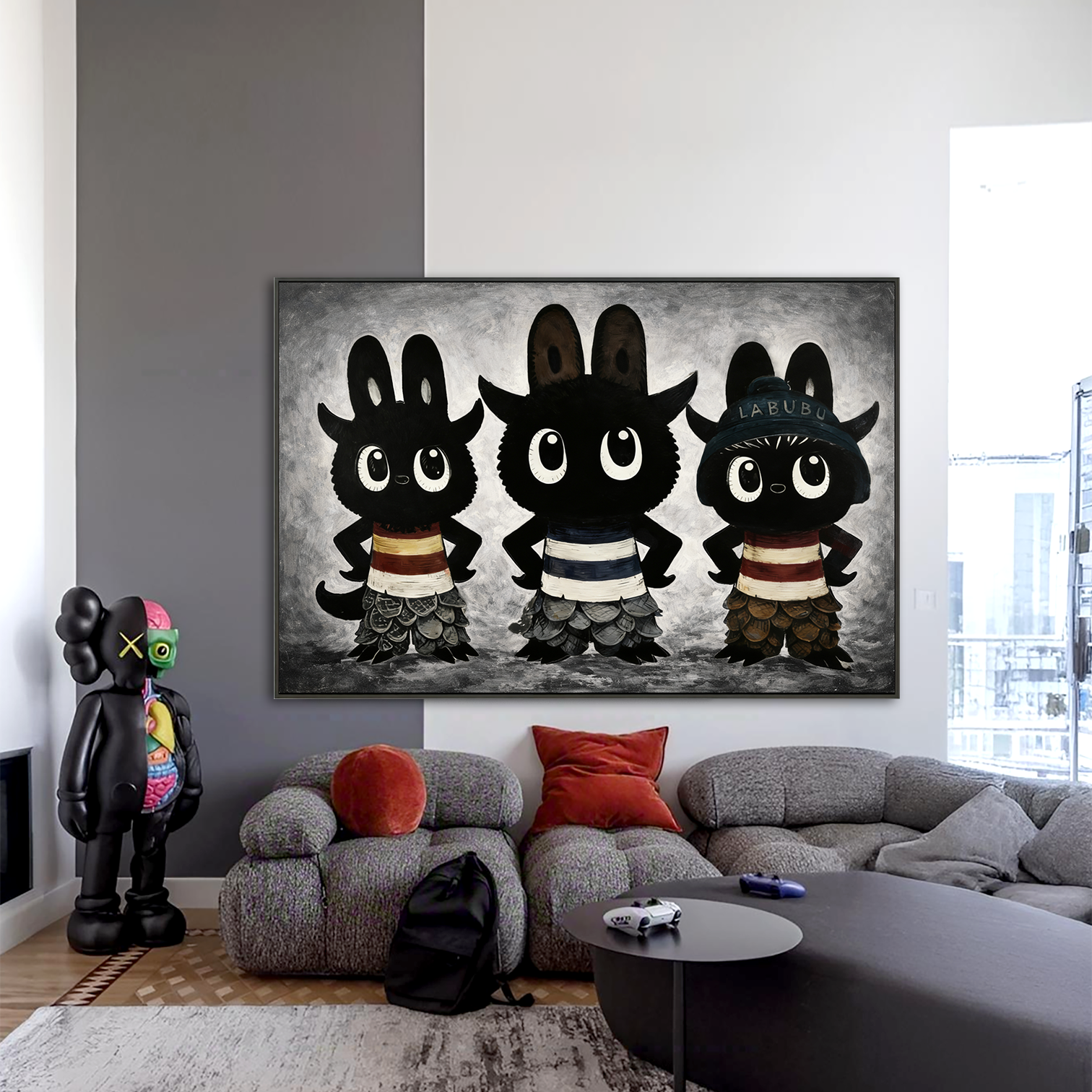 Shadow Parade - Labubu Inspired Character Group Oil Painting