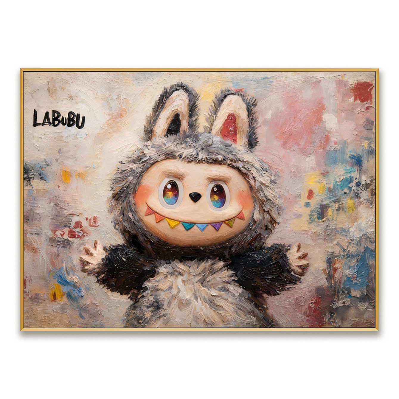 Soft Rainbow Smile - Labubu Inspired Character Oil Painting