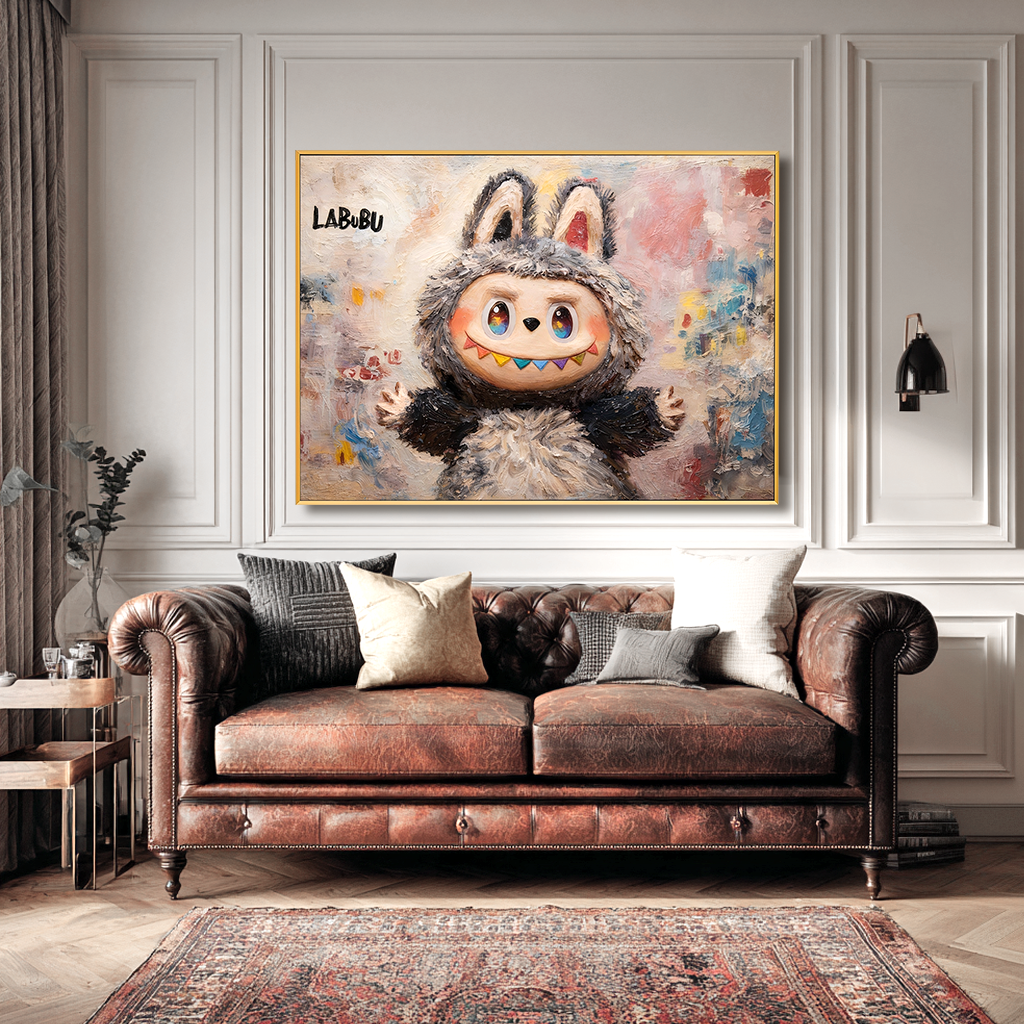 Soft Rainbow Smile - Labubu Inspired Character Oil Painting