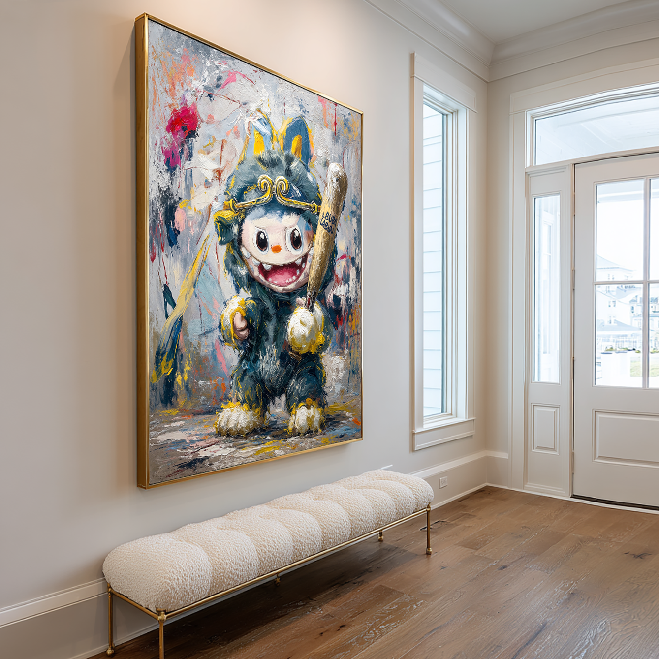 Victory Swing - Labubu Inspired Baseball Character Oil Painting