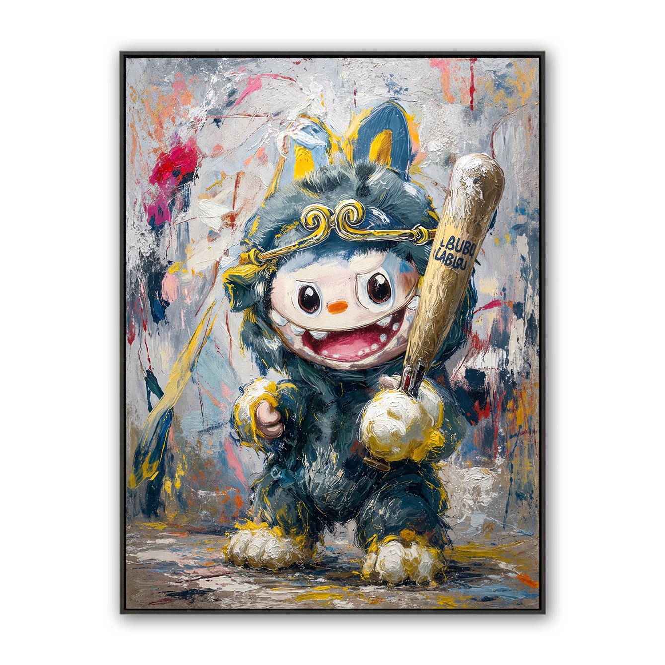 Victory Swing - Labubu Inspired Baseball Character Oil Painting