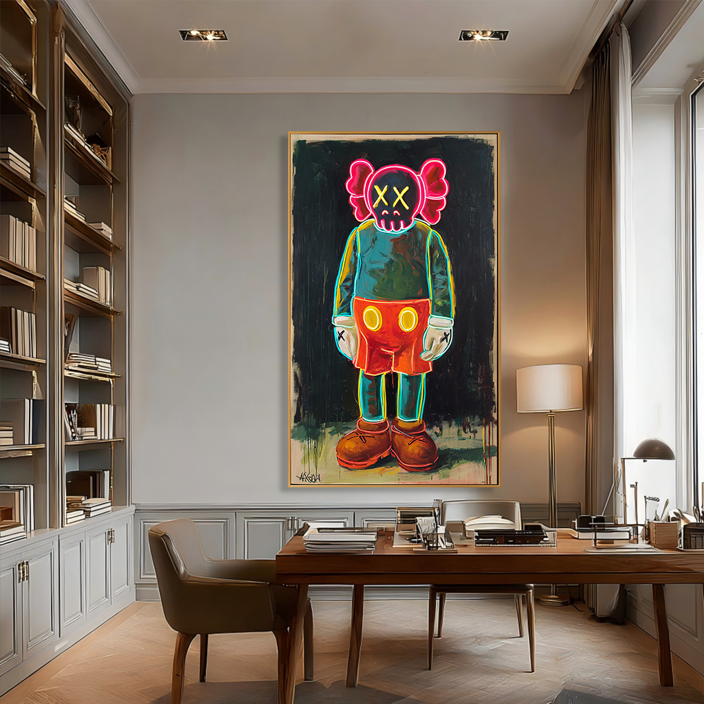 Electric Shadow - KAWS Inspired Neon Figure Oil Painting