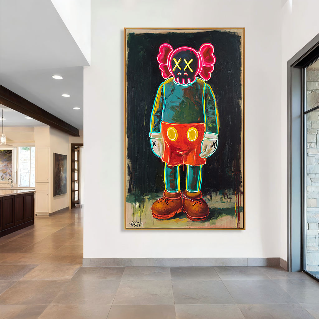 Electric Shadow - KAWS Inspired Neon Figure Oil Painting